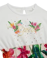 Guess Baby Girls 2-Piece Mixed Fabric Short Sleeve Dress with Printed Bloomer Set