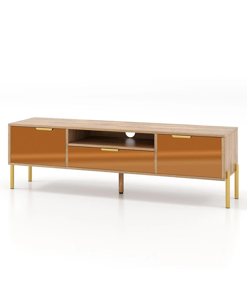 Mirrored Tv Stand for Tv up to 65 Inch with Spacious Tabletop and 2 Storage Cabinets