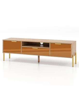 Mirrored Tv Stand for Tv up to 65 Inch with Spacious Tabletop and 2 Storage Cabinets