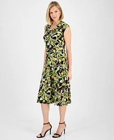 Kasper Womens Printed Cowlneck Top Midi Skirt