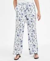 Charter Club Petite 100% Linen Printed Pull-On Pants, Exclusively at Macy's