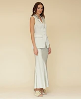 Avec Les Filles Women's Notched Collar Belted-Back Long Vest