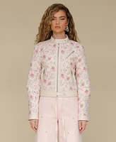 Avec Les Filles Women's Quilted Cropped Moto Jacket