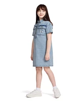 Calvin Klein Big Girls Short Sleeve Patch Pocket Denim Shirt Dress