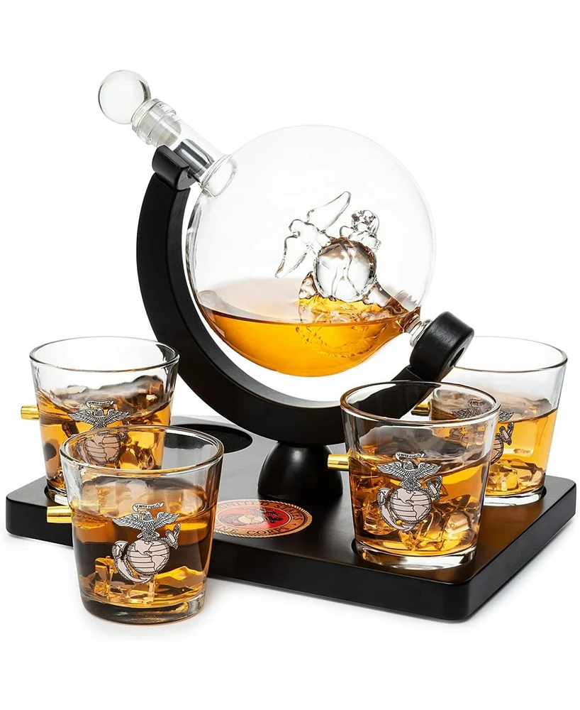 The Wine Savant U.s. Marine Globe Whiskey Decanter Set