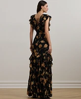 Lauren Ralph Women's Floral Ruffle-Trim Georgette Gown