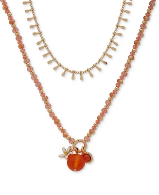 lonna & lilly Gold-Tone Mixed Bead Layered Pendant Necklace, 16" + 3" extender