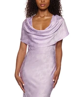 Alex & Sophia Juniors' Cowlneck Satin Jacquard Gown