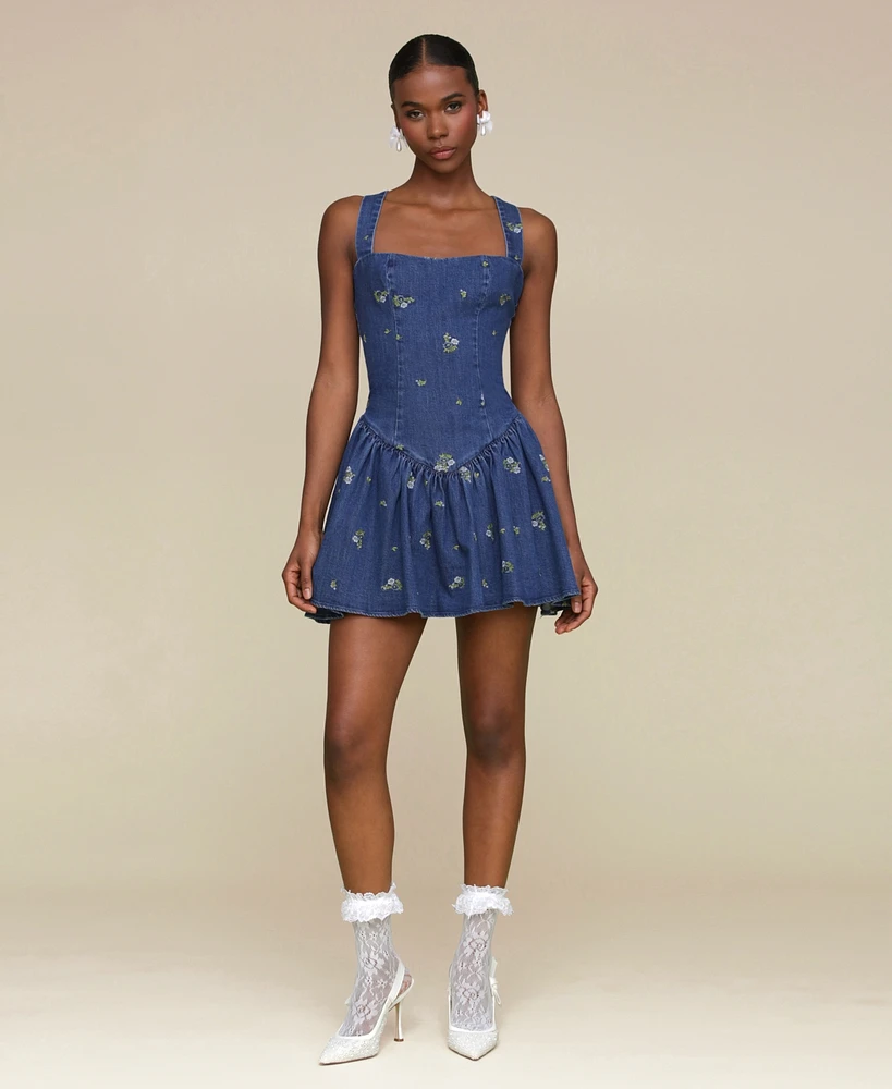Avec Les Filles Women's Drop-Waist Flounce Romper Dress