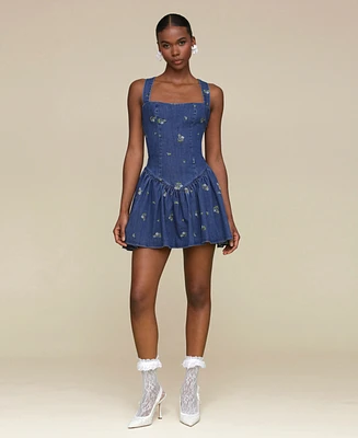 Avec Les Filles Women's Drop-Waist Flounce Romper Dress
