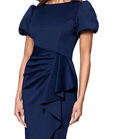 Xscape Petite Short-Sleeve Boat-Neck Scuba Draped Dress