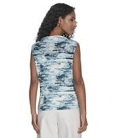Calvin Klein Women's Printed Mesh Sleeveless Blouse