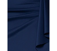 Xscape Plus Short-Sleeve Boat-Neck Draped Sheath Dress