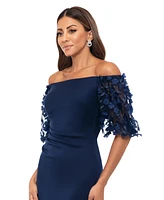 Xscape Petite Lace Off-The-Shoulder Sleeve Gown