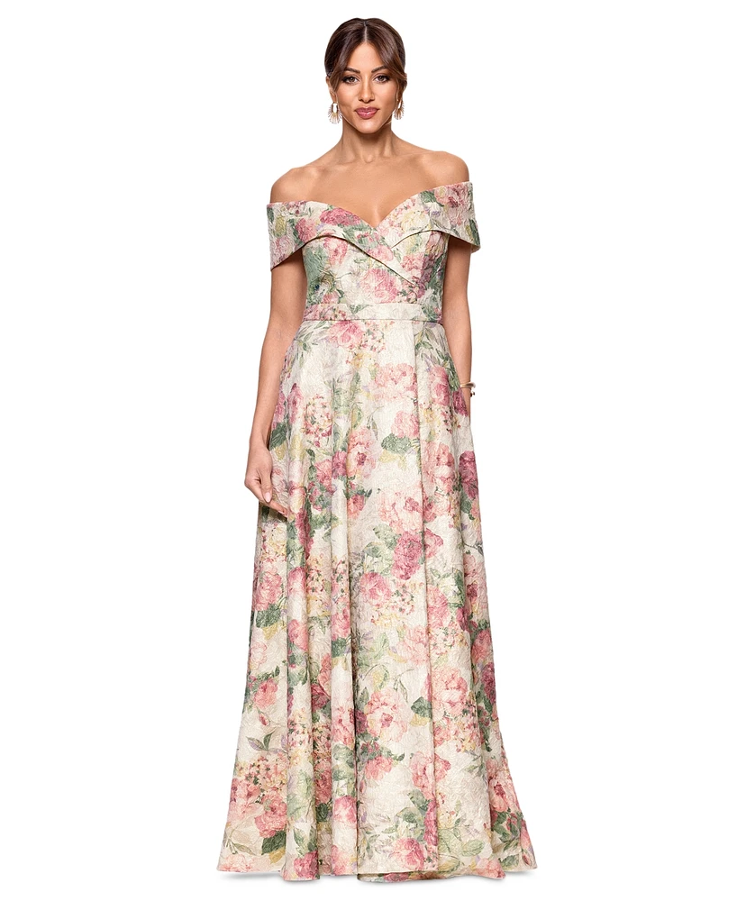 Xscape Women's Floral Jacquard Off-The-Shoulder Ball Gown