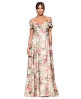 Xscape Women's Floral Jacquard Off-The-Shoulder Ball Gown