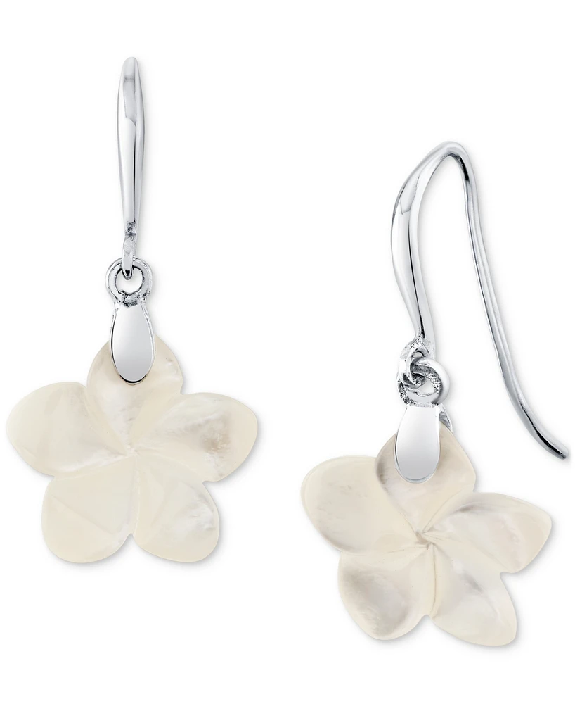 Mother-of-Pearl (15mm) Flower Drop Earrings in Sterling Silver