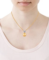 Baroque Cultured Golden South Sea Pearl (11mm) & Diamond Accent Butterfly 16" Pendant Necklace in 14k Yellow Gold