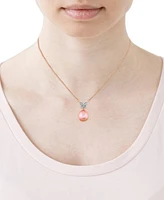 Pink Baroque Cultured Freshwater Pearl (11mm) & Diamond Accent Butterfly 18" Pendant Necklace In 14k Rose Gold