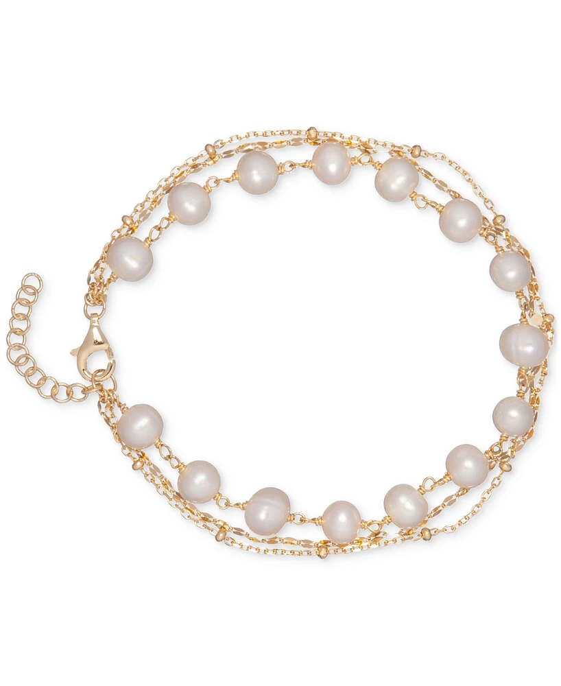 Cultured Freshwater Pearl (6mm) Triple-Strand Bracelet in 18k Gold-Plated Sterling Silver