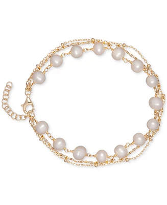 Cultured Freshwater Pearl (6mm) Triple-Strand Bracelet in 18k Gold-Plated Sterling Silver