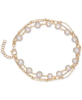Cultured Freshwater Pearl (6mm) Triple-Strand Bracelet in 18k Gold-Plated Sterling Silver