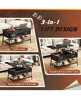 Wlive Lift Top Coffee Table, 3 in 1 Multi-Function Coffee Table with Storage, Hidden Compartment and Metal Frame, Coffee Table Converts to Dining Tabl