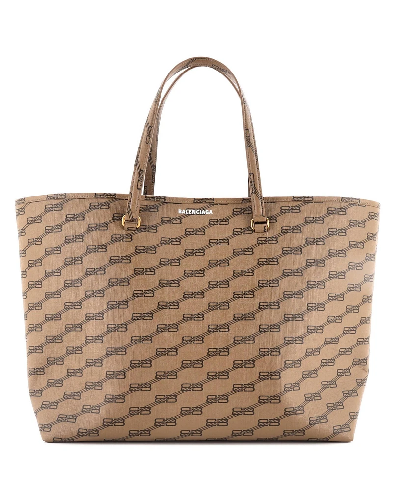 Pre-Owned Balenciaga Large Signature East-West Shopper Tote Bb Monogram Coated Canvas