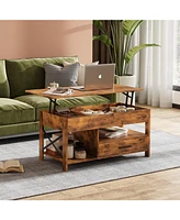 Wlive Lift Top Coffee Table for Living Room,Coffee Table with Storage,Hidden Compartment and Metal Frame, Central Table for Reception Room,Rustic Brow