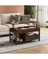 Wlive Lift Top Coffee Table for Living Room,Coffee Table with Storage,Hidden Compartment and Metal Frame, Central Table for Reception Room,Espresso