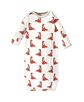 Touched by Nature Baby Boys Organic Cotton Long-Sleeve Gowns 3pk, Boho Fox, 0-6 Months