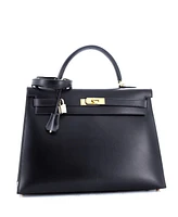 Pre-Owned Hermes Kelly Handbag Black Box Calf with Gold Hardware
