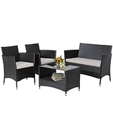 Gymax Piece Patio Rattan Conversation Set Outdoor Wicker Sofa Set w/ Coffee Table Cushions