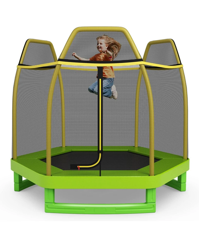 7 Ft Trampoline for Kids, Heavy Duty Steel Frame Small Mini Toddler Trampoline, Great Gifts for Boys Girls, Outdoor Indoor Kids Trampoline with Net, f