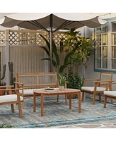 LuxenHome Natural Solid Wood 40-Inch Long Rounded Rectangle Outdoor Coffee Table