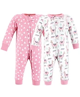 Hudson Baby Girls Cotton Sleep and Play, Llama, 0-3 Months