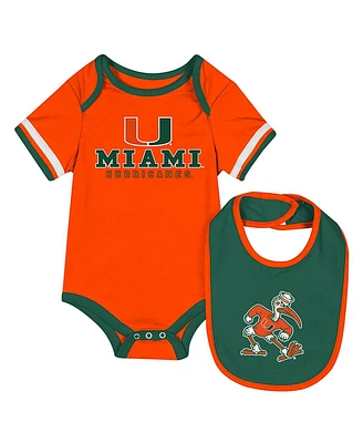 Colosseum Baby Boys and Girls 2-Piece Orange Miami Hurricanes Bodysuit Bib Set