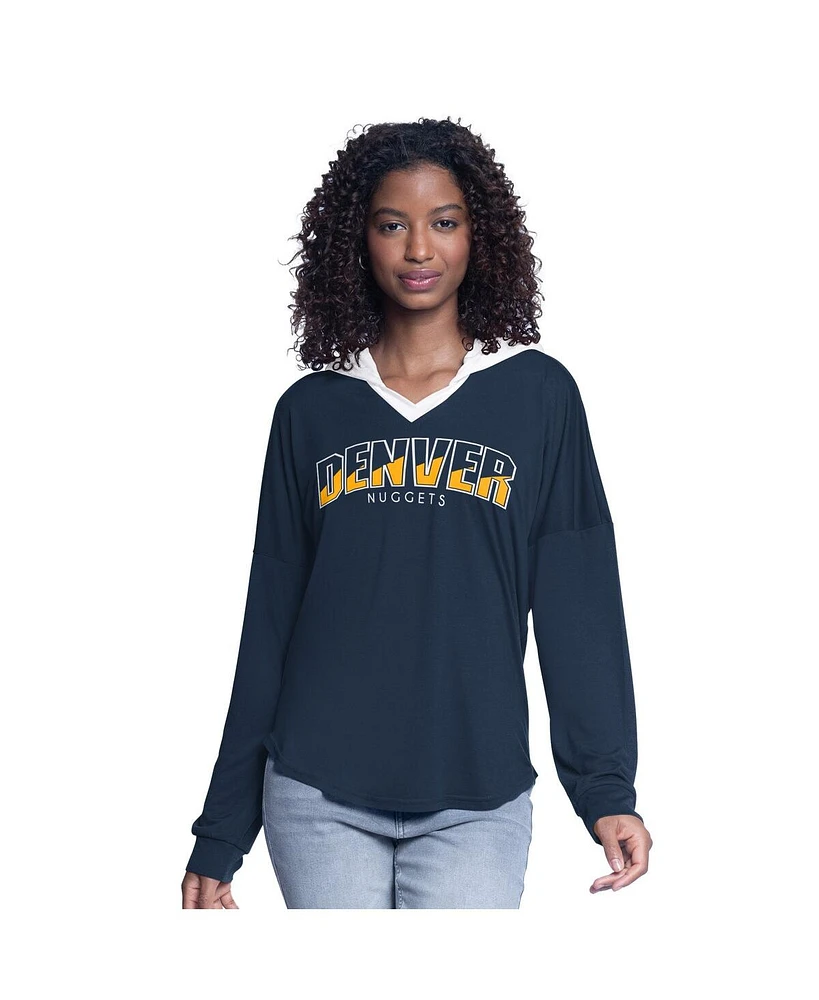 G-iii 4Her by Carl Banks Women's Navy Denver Nuggets Bench Player Oversized Long Sleeve Hooded Top