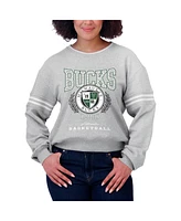 Wear by Erin Andrews Women's Heather Gray Milwaukee Bucks French Terry Pullover Sweatshirt