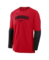 Nike Men's Red/Black Cincinnati Reds Authentic Collection Lightweight Player Tri-Blend Performance Pullover Sweatshirt