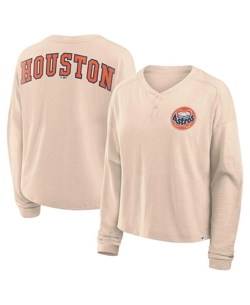 Fanatics Women's Tan Houston Astros Oversized Stadium Slub Henley T-Shirt
