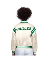 Starter Women's Cream Philadelphia Eagles Full Count Full-Snap Satin Jacket