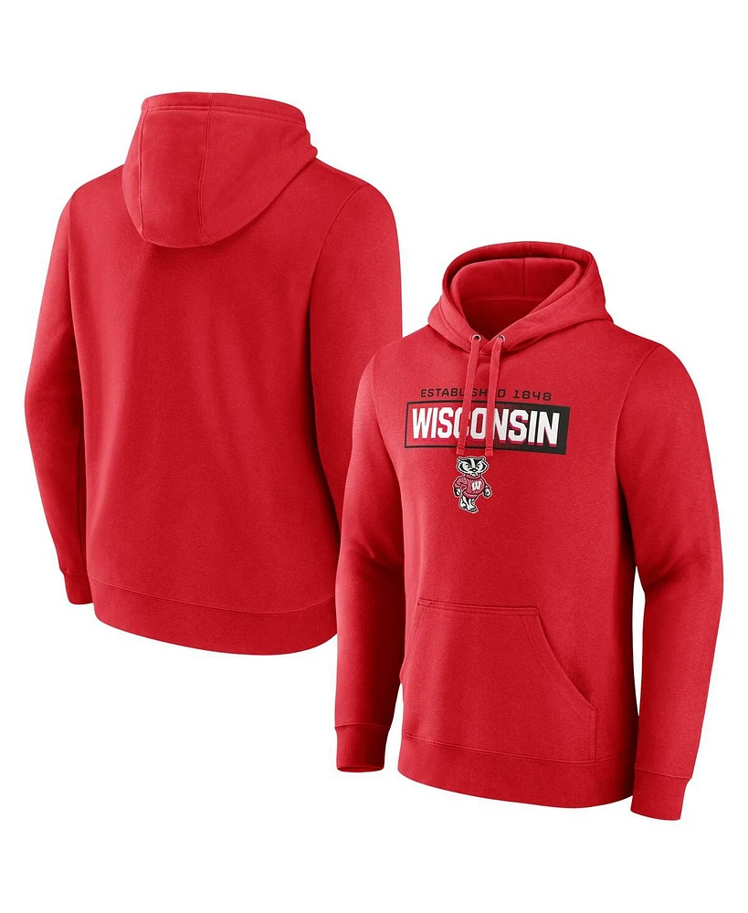 Fanatics Men's Red Wisconsin Badgers Iconic Fleece Down The Field Pullover Hoodie