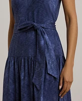 Lauren Ralph Women's Print Belted Slub Jersey Tiered Dress