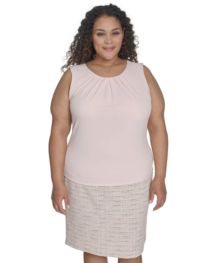 Calvin Klein Plus Solid Pleated-Neck Sleeveless Top