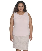 Calvin Klein Plus Solid Pleated-Neck Sleeveless Top