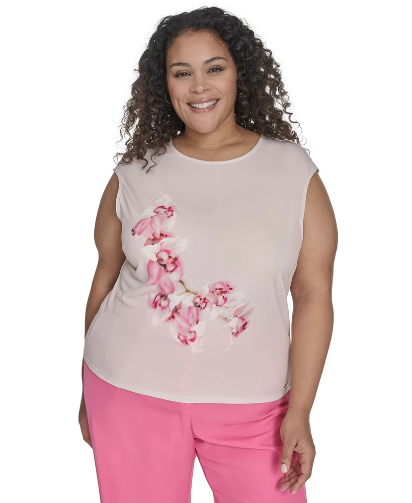 Calvin Klein Plus Placed-Floral Sleeveless Top