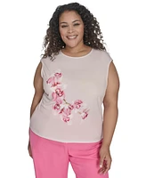 Calvin Klein Plus Placed-Floral Sleeveless Top