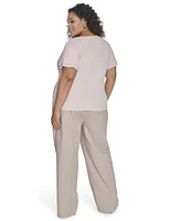Calvin Klein Plus Solid V-Neck Double-Ruffle Top