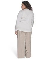 Calvin Klein Plus Solid Charmeuse Split-Neck Blouse